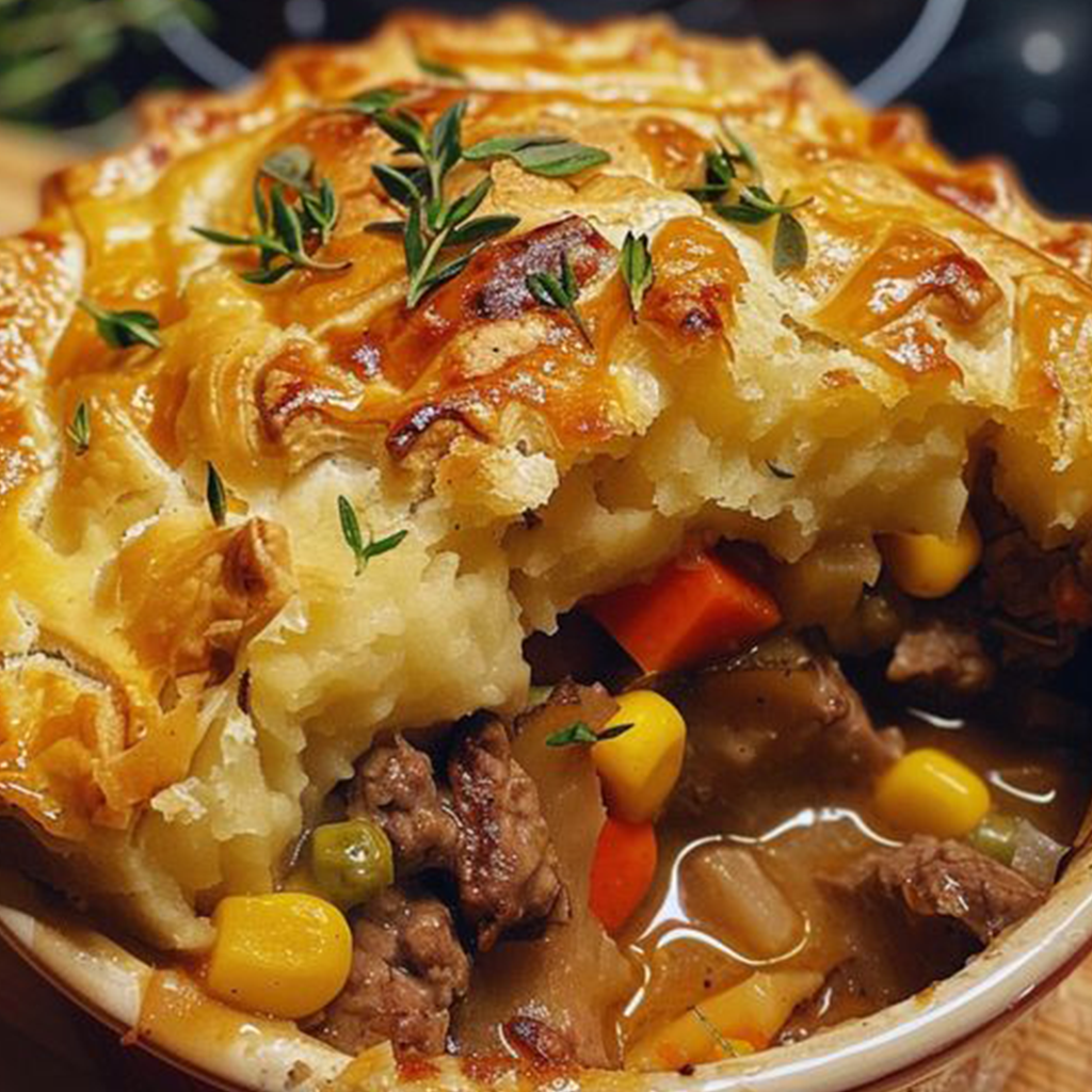 🥧 Beef and Vegetable Pot Pie with Mashed Potato Crust 🥕