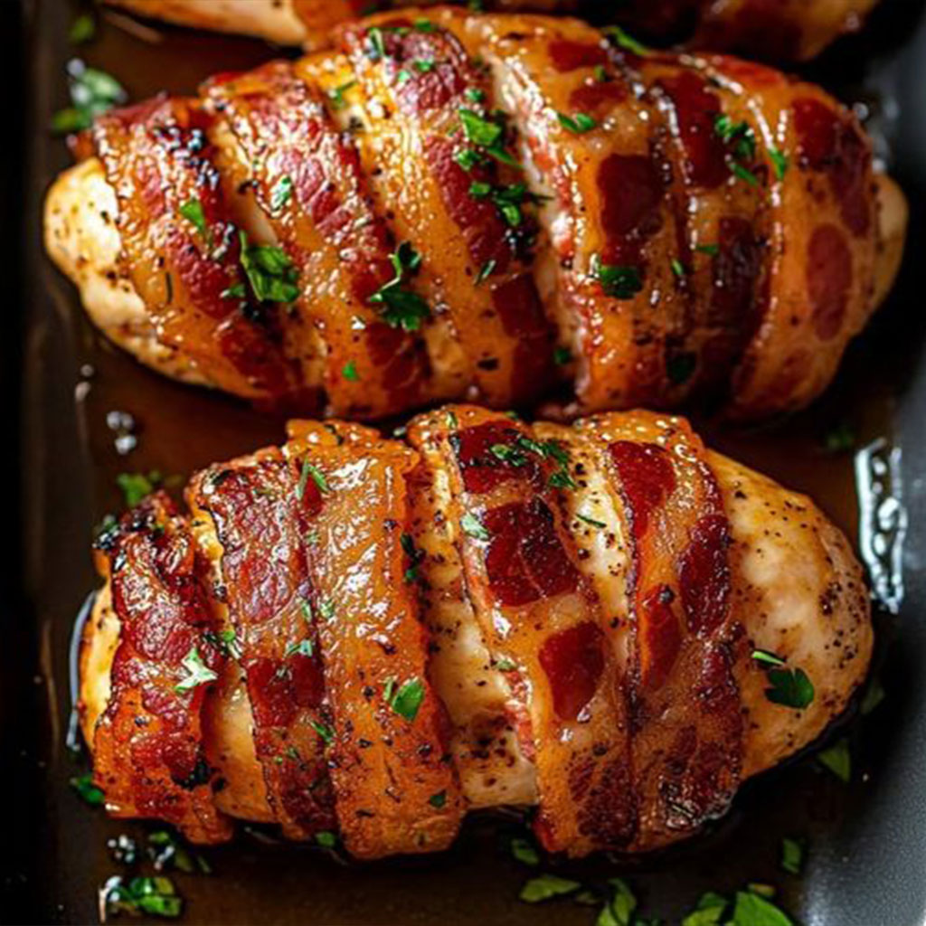 Bacon Wrapped Chicken with Maple Glaze