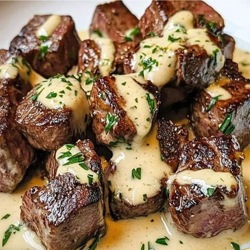 Garlic Butter Steak Bites with Parmesan Cream Sauce