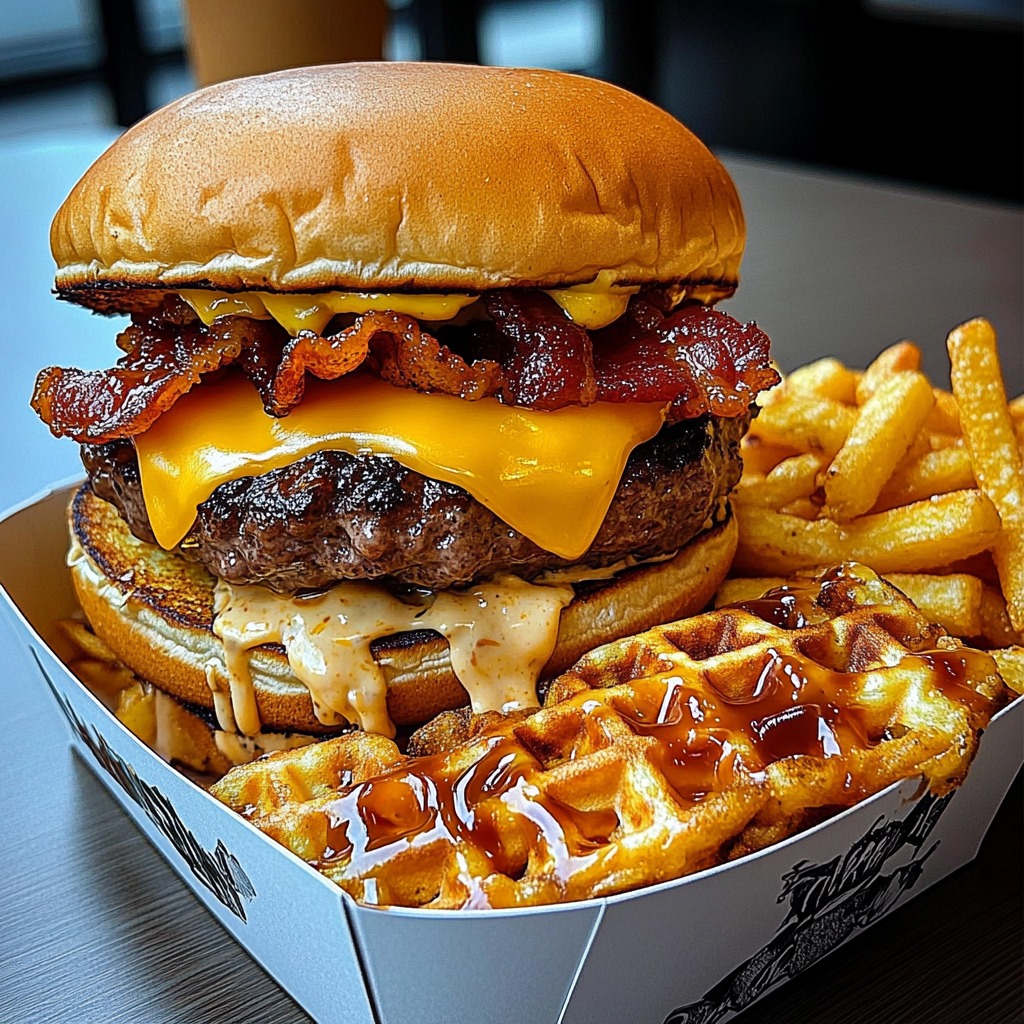 Double Cheeseburger with Bacon and Waffle Fries, Hamburger cheese fries, Bbq bacon cheeseburger fries, Hamburger and fries, Loaded fries recipe with ground beef, Burger sauce loaded fries, Bacon burger sauce