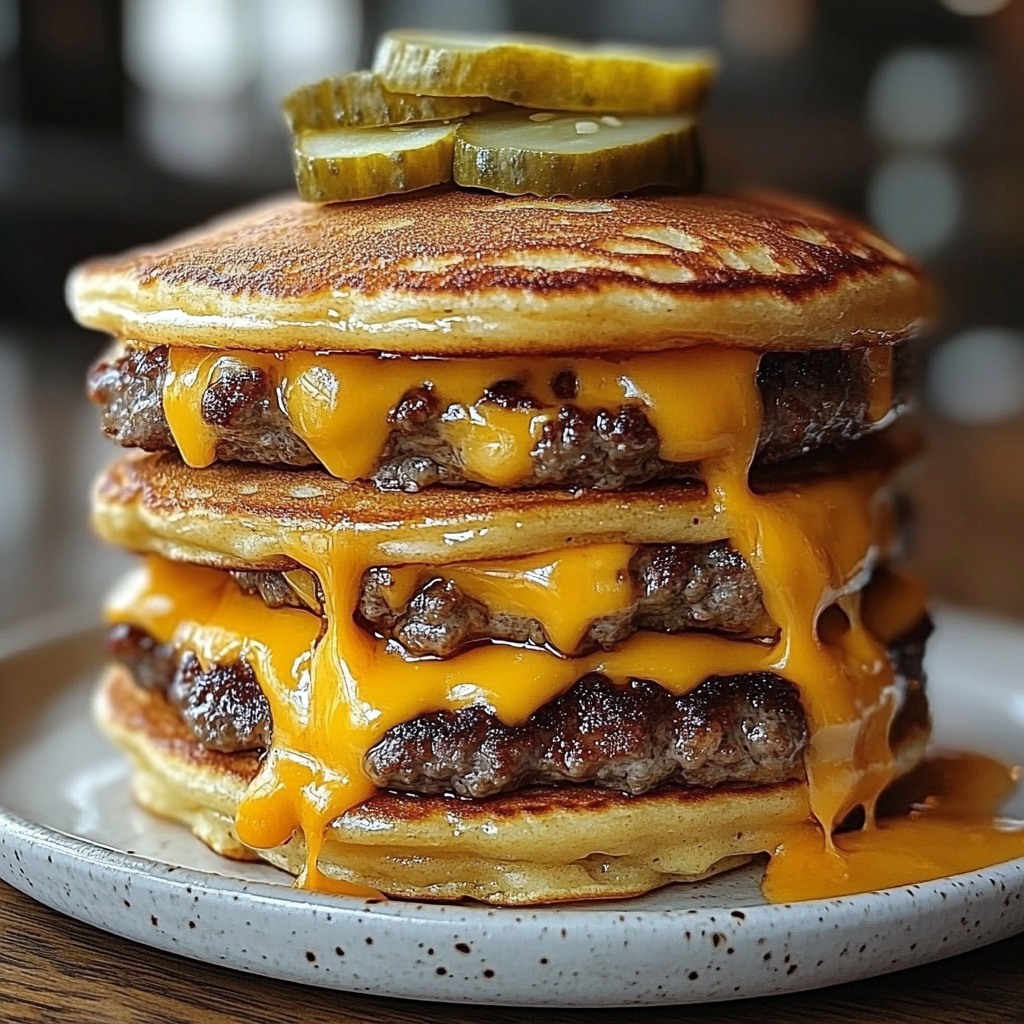 Cheesy Beef Pancake Stack, Cheesy Beef, Pancake. Beef, Cheesy, Stack, Beef Stack