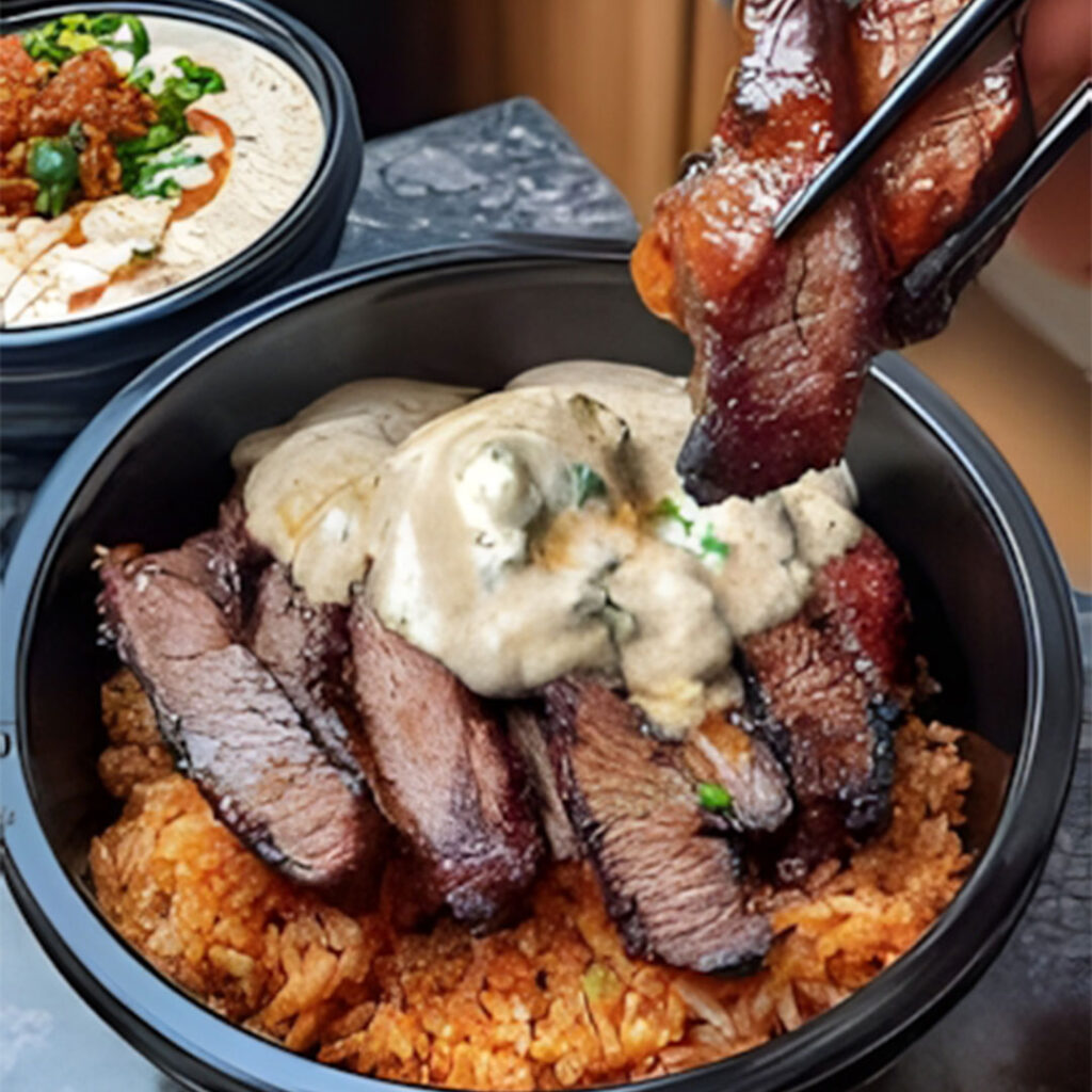 Korean BBQ Steak Bowls with Creamy Sauce,
Korean BBQ,
BBQ Steak.
Steak,
Creamy Sauce